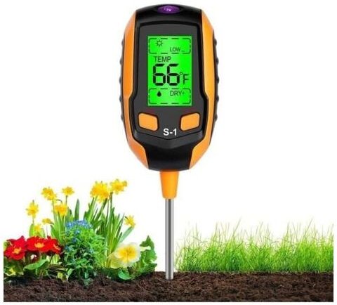 4-in-1-Bodenfeuchtemessgerät – Digitales LCD-Display – Pflanzentemperatur/Bodenfeuchtigkeit/pH-Wert/Sonnenlichtintensitä...
