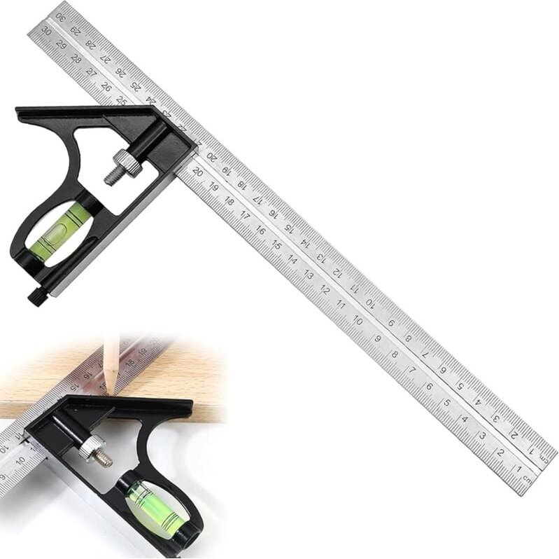 Kombi-Winkelwerkzeugsatz aus Edelstahl mit 45/90-Grad-Winkellineal und Wasserwaage für genaue Messungen bei der Holzbear...