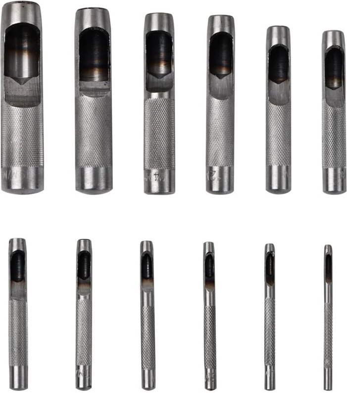 12-teiliges Locher-Set aus Stahl, rund, hohl, für Leder, 3–19 mm, Locherwerkzeuge für Uhrenarmbänder, Gürtel, Leinwand, ...