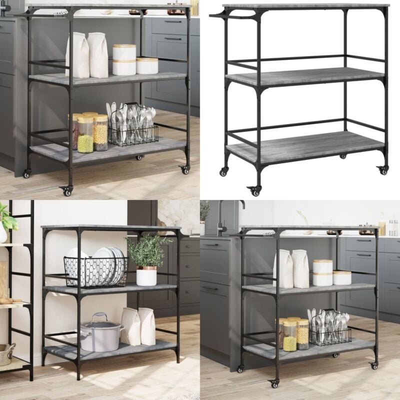 Küchenwagen Grau Sonoma 100,5x50x105 cm Holzwerkstoff - Küchenwagen - Holzwerkstoff - Küchentisch - Esstisch - Retro Sti...