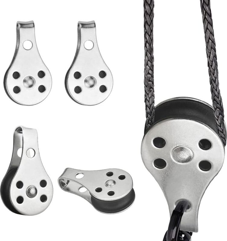 4 Stück Edelstahl-Flaschenzug, Boots-Flaschenzug, 25 mm, Seilzug, solide Heberolle, Schwenk-Flaschenzug, Haken-Flaschenz...