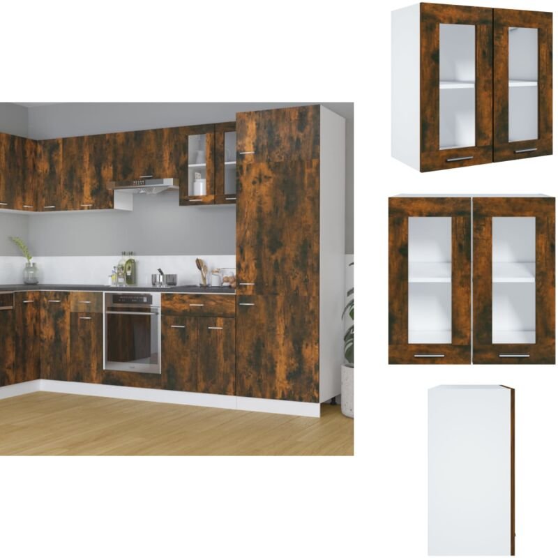 Hängeschrank Glas Räuchereiche 60x31x60 cm Holzwerkstoff - Küchenregal - Hängeschrank - Vitrine - Aufbewahrung - Holzsch...