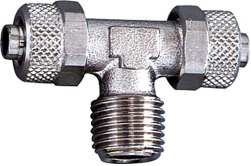Riegler T-Einschraubverschraubung, R 1/8 a., für Schlauch 6/4, MS vern.