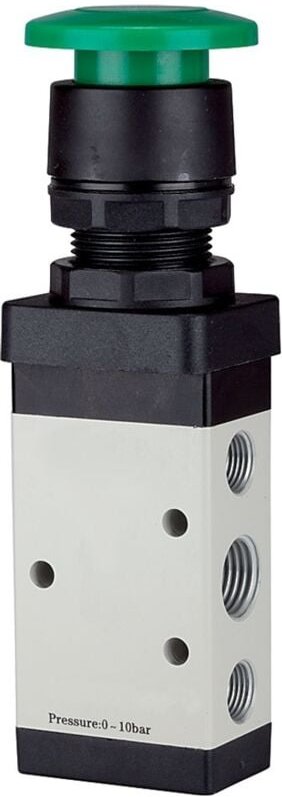 5/2-Wegeventil, manuell »M5«, Pilztaster, monostabil, g 1/4, grün - Riegler