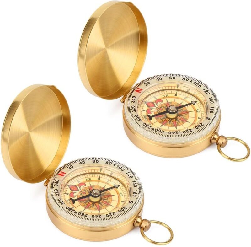 Linghhang - Tragbarer Outdoor-Kompass aus Messing, wasserdicht, klassischer Taschenkompass, Klapp-Gehkompass mit leuchte...