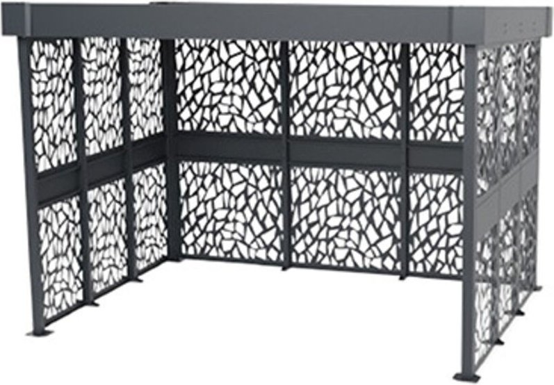 Fahrradunterstand - Startmodul - Offenes Design-Blechgestell + 2 Anlehnbügel - BxHxT: 2690x2530x2470mm - CP/PM/LO/D