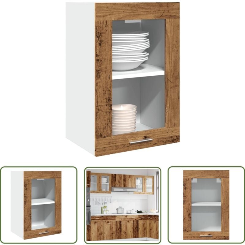 The Living Store - vidaXL Hängeschrank Glas Altholz-Optik 40x31x60 cm Holzwerkstoff