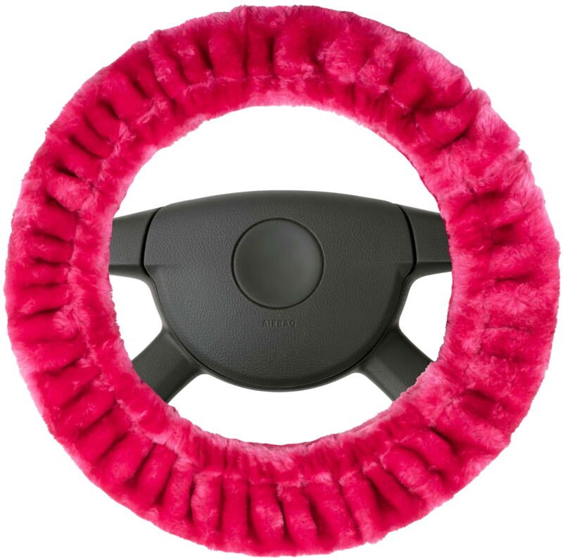 Lenkradhülle Teddy Plüsch, Vegane Lenkradhülle aus Kunstfell, Plüsch-Lenkradschoner pink