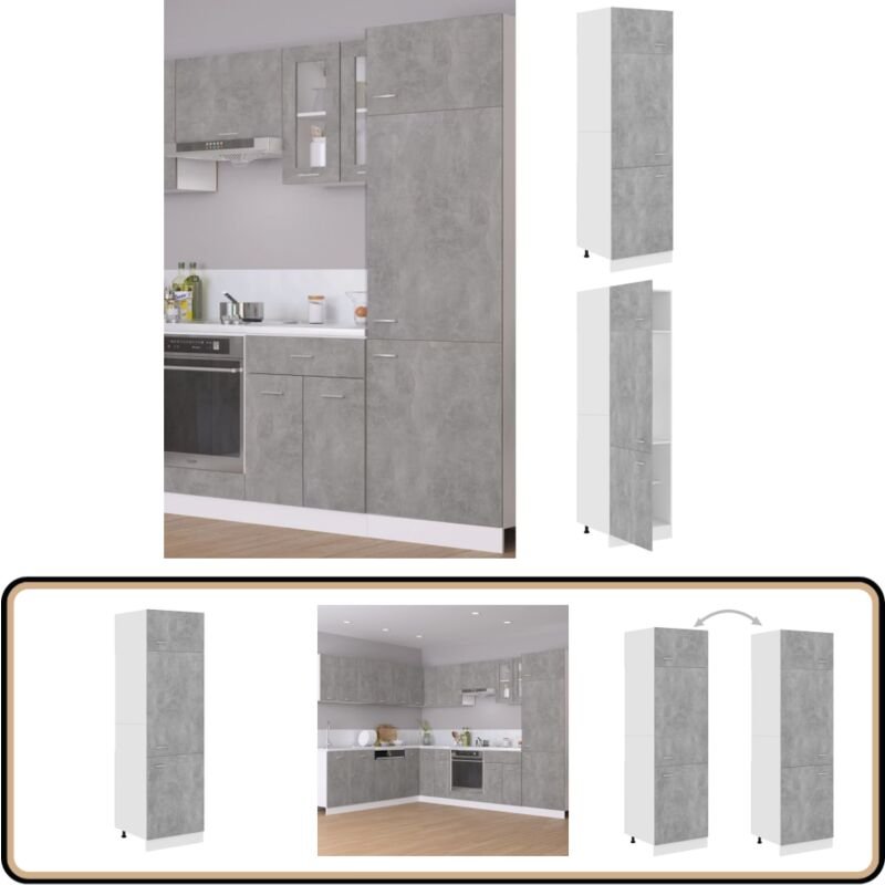 Kühlumbauschrank Betongrau 60x57x207 cm Holzwerkstoff - Küchenmöbel - Schranksystem - Küchenschrank - Holzmöbel - Wohnwa...