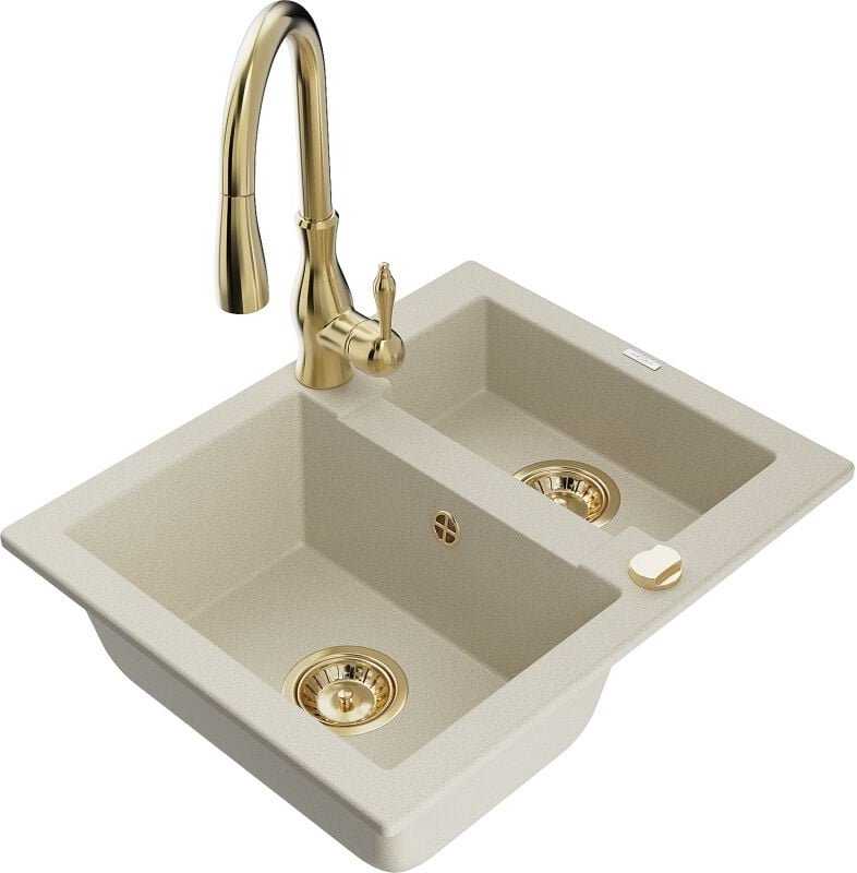 Carlos 1,5-Becken-Granitspüle mit Mischbatterie Savita, Beige - 6518-69-672601-50 - Mexen