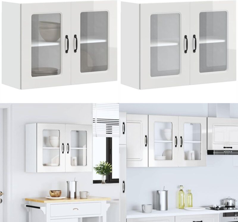 Küchen-Hängeschrank mit Glastür Hochglanz-Weiß Holzwerkstoff - Vidaxl