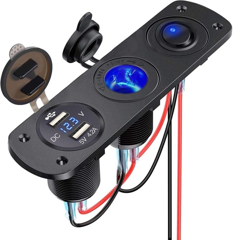Thlevel Dual-USB-Autoladegerät-Steckdosenleiste mit 13-V-Zigarettenanzünder-Splitter, LED-Voltmeter und unabhängigem Sch...