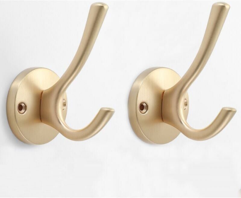 2 Stück Kleiderhaken aus massivem Metall, Handtuchhalter für Küche, Bad, Wohnzimmer und Büro, Gold
