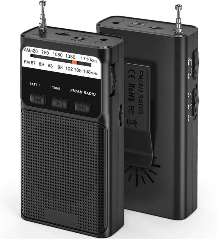 Kleines tragbares Radio, AM(MW)/FM-Tragradio mit wiederaufladbarem 1200-mAh-Akku, Transistor-Taschenradio mit hervorrage...