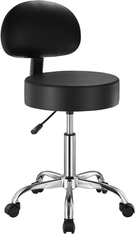 Sattelhocker Rollhocker 204 kg belastbarer höhenverstellbarer (84-100 cm) Drehhocker Arbeitshocker mit Rückenlehne, PU-L...