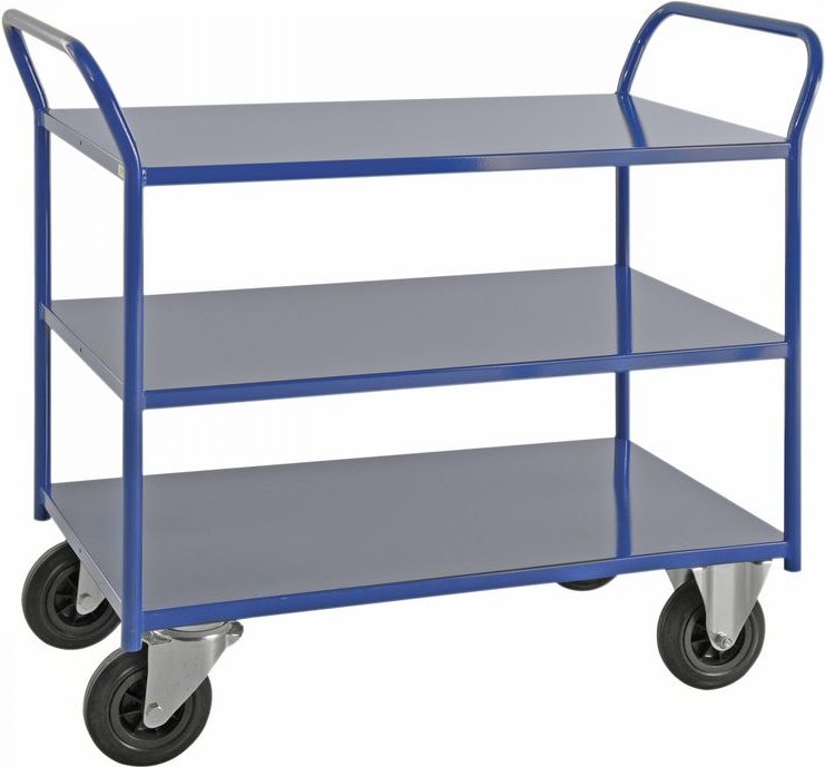 Kongamek Etagenwagen voll verschweisst in blau mit 3 Böden 940x440mm Ladefläche ohne Bremse