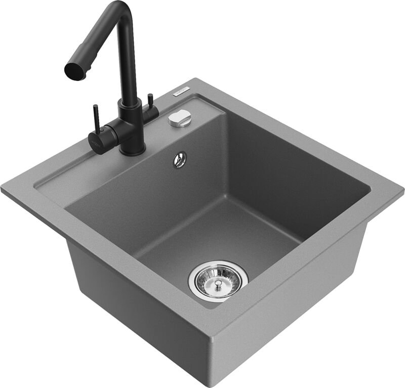 Vito 1-Becken-Granit-Spüle mit Mischbatterie Duero, Grau - 6503-71-671600-70 - Mexen