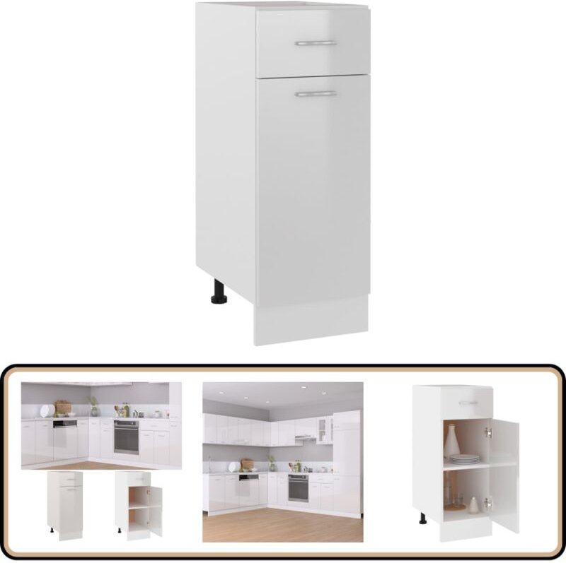 Schubunterschrank Hochglanz-Weiß 30x46x81,5 cm Holzwerkstoff - Küchenmöbel - Küchenschrank - Schubladen - Weißer Schrank...