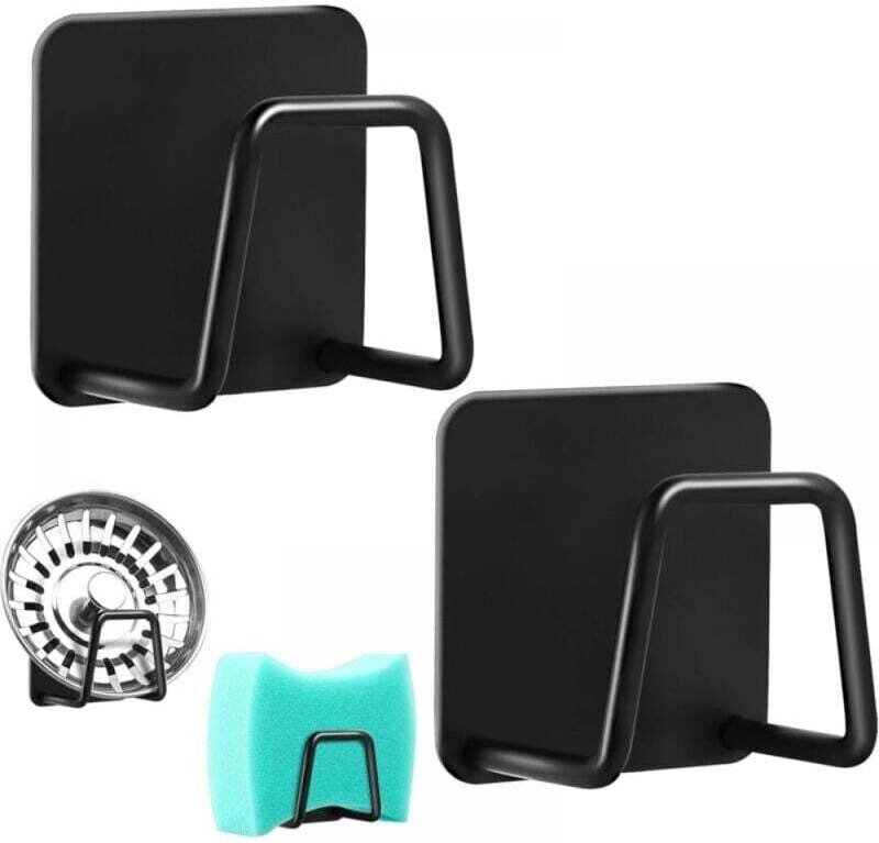 Escurridor de fregadero de acero inoxidable 304 con ganchos adhesivos para esponja de lavavajillas y bola de metal, sin ...