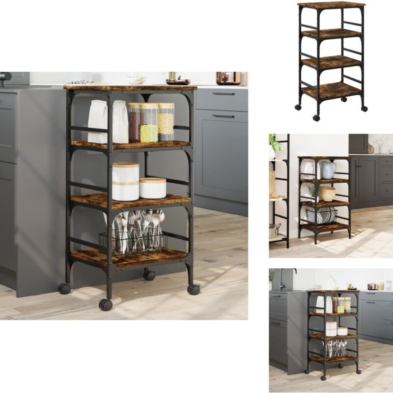 Küchenwagen Räuchereiche 45x35x89,5 cm Holzwerkstoff - Küchentisch - Küchenschrank - Kücheninsel - Rollwagen - Mobiliar