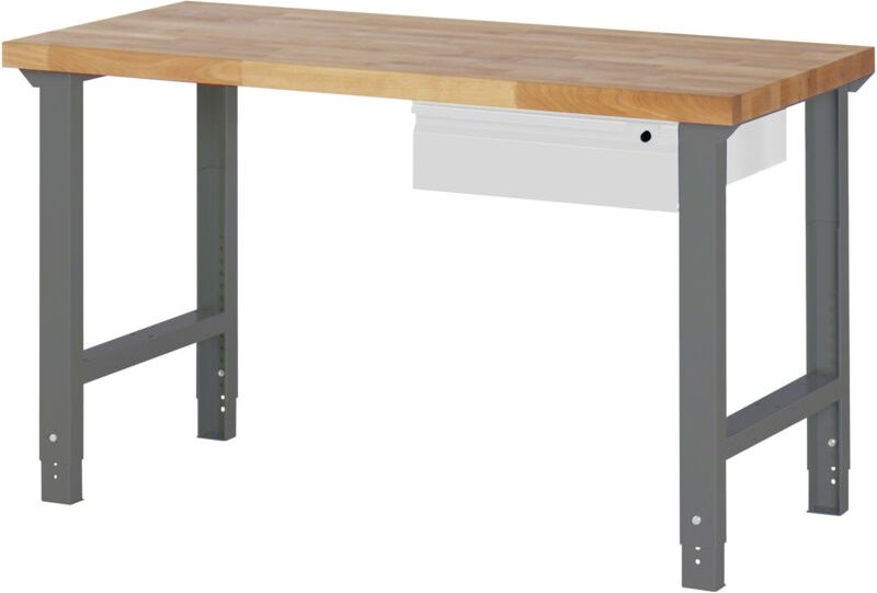Höhenverstellbare Werkbank Premium, 1 Schublade, 150x70x79-114cm, aus pulverbeschichtetem Stahl und Buche, ideal für fle...