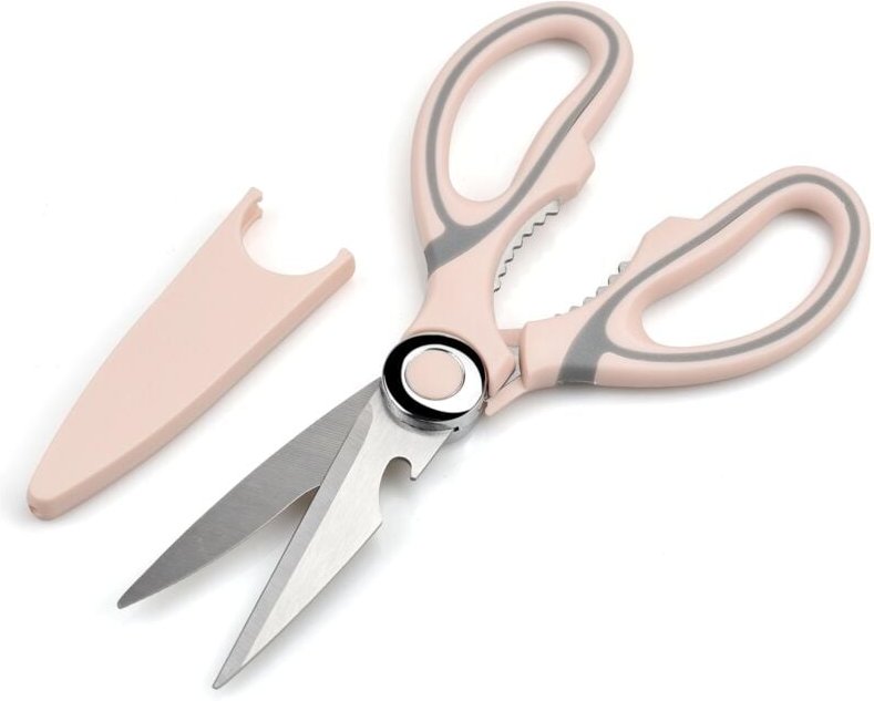 Küchenschere, robuste Küchenschere, professionelle Edelstahlschere, Mehrzweckschere mit Abdeckung (Rosa)