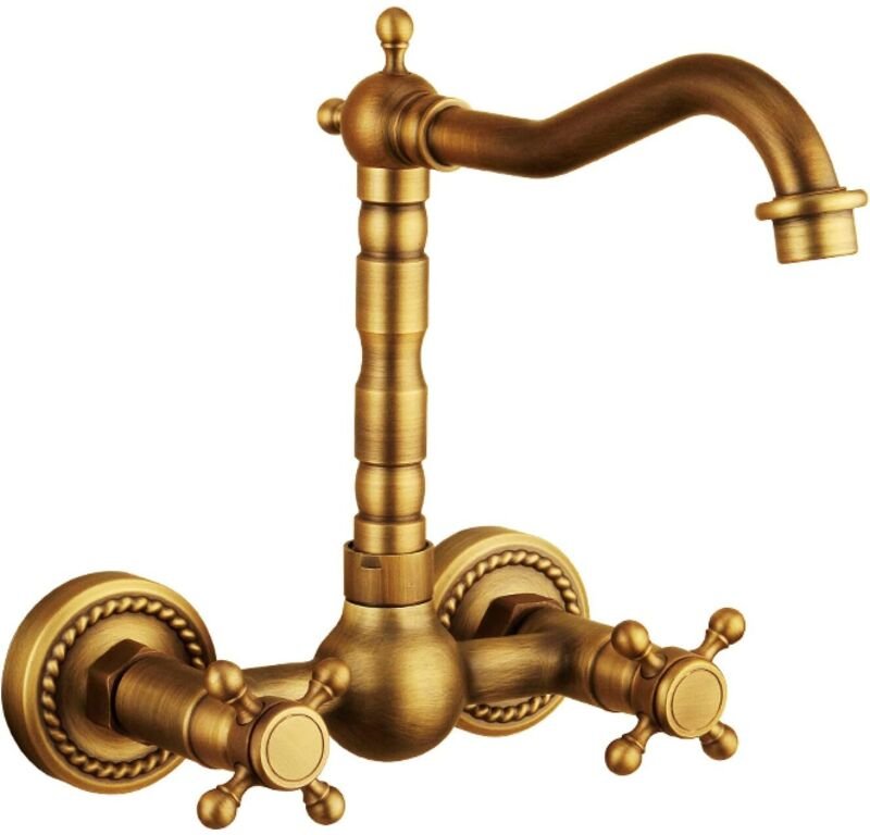Vintage-Küchenarmatur zur Wandmontage, 360° schwenkbar, klassischer Doppel-Küchenarmatur aus Messing zur Wandmontage, ve...