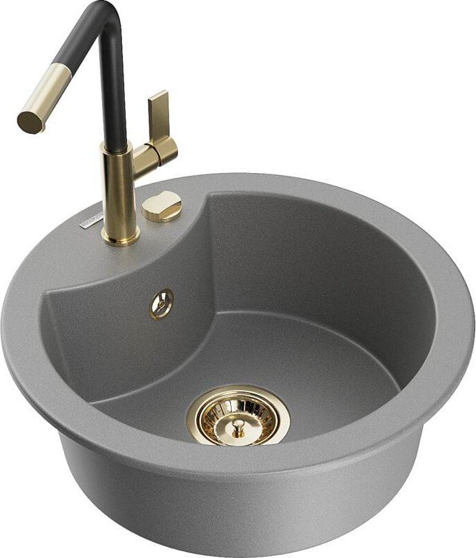 Mexen Diego 1-Becken-Granitspüle mit Mischbatterie Flora, Grau - 6512-71-670401-57-G