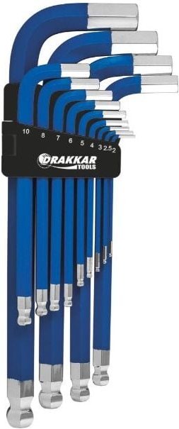 Lange magnetische Sechskant-Winkelschlüsseln von 2 bis 19 mm - drehbares Etui mit 13 Schlüsseln DRAKKAR - 68420