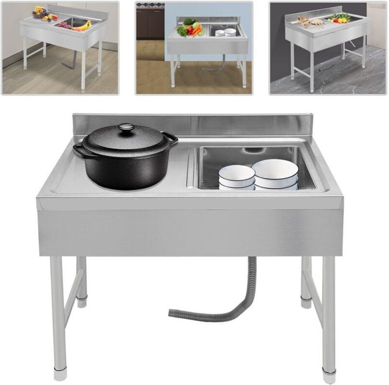 Kommerzielles Restaurant Freistehendes rechteckiges Waschbecken Spüle aus rostfreiem Stahl