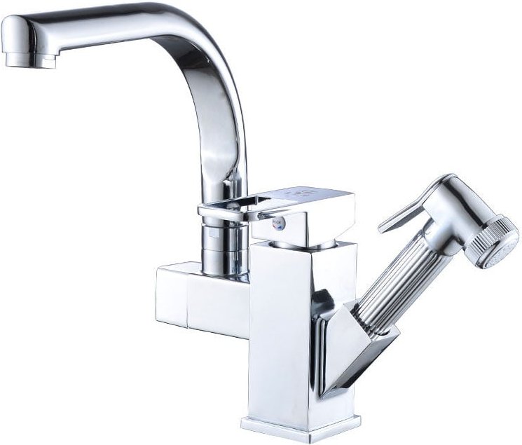 Küchenmischbatterie mit ausziehbarem Auslauf, moderner 360° schwenkbarer, ausziehbarer Spültischhahn aus Messing mit hoh...