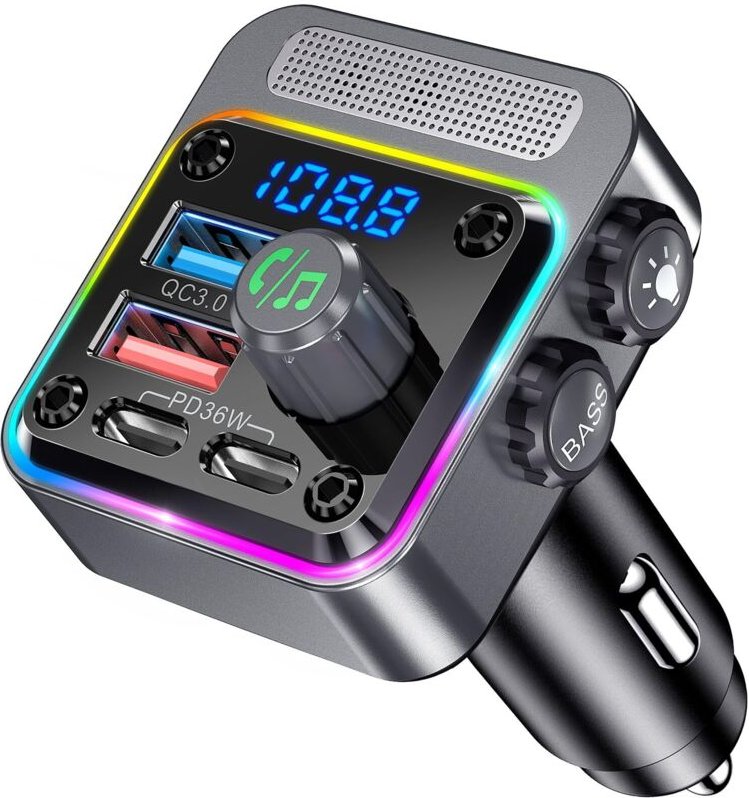 Bluetooth-Auto-Kit, Bluetooth-FM-Transmitter, PD 36 W QC3.0 18 W Schnellladung, Zigarettenanzünder mit Musik, Freisprech...