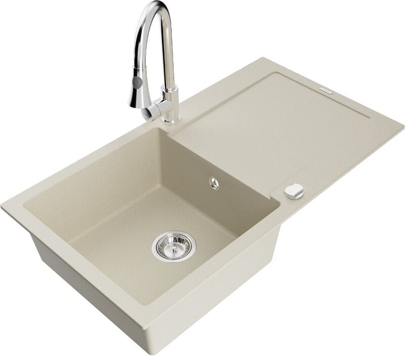 Leo 1 Becken-Granitspüle mit Abtropffl√§che und Mischbatterie Elia, Beige - 6501-69-670101-00 - Mexen