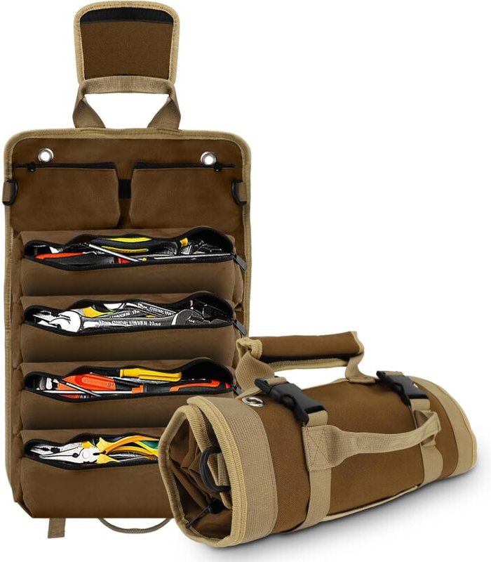 Ej.life - Roll-Up-Werkzeugtasche – kleine Werkzeugtasche mit abnehmbaren Taschen, robuster Roll-Up-Werkzeug-Organizer – ...