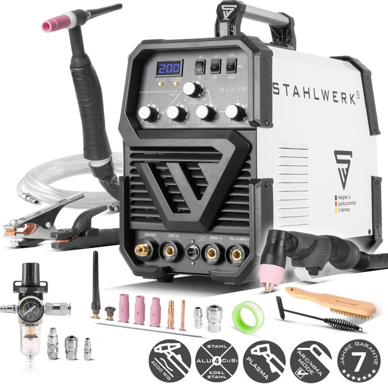 Inverterschweißgerät ac/dc wig 200 Plasma st igbt luftg.3m Einzelgerät m.Zub.
