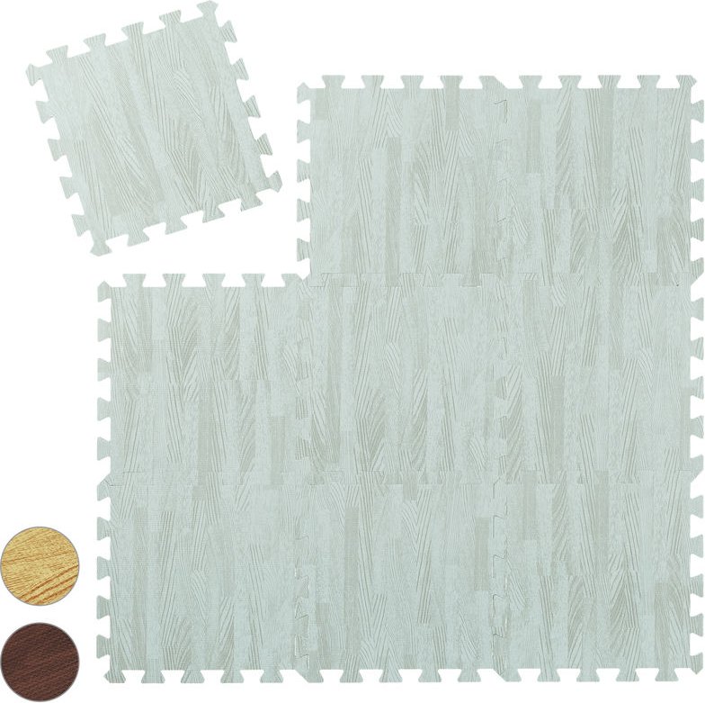 Relaxdays - Bodenschutzmatte, 9 Puzzlematten f. Sport & Fitnessgeräte, 0,85 m², eva Schaumstoff, BPA-frei, Holzoptik, we...
