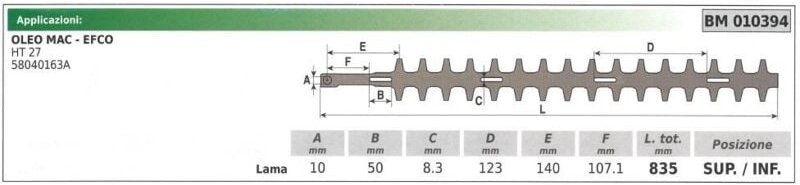 Ober- oder Untermesser OLEOMAC HT27 Heckenschere 58040163AR