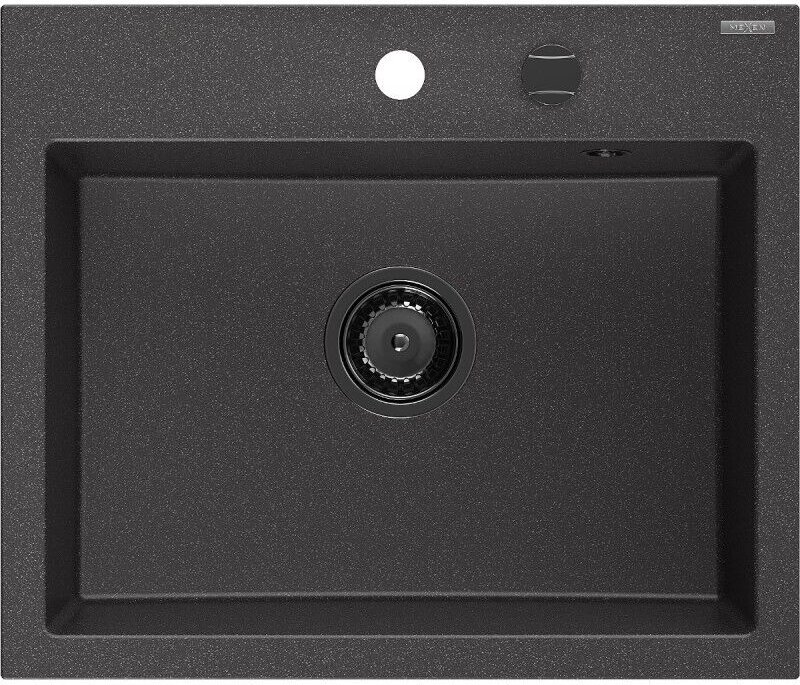 Oscar Granitspüle 1-Kammer 580 x 490 mm, schwarz gesprenkelt, schwarzer Siphon - 6519581000-76-B - Mexen