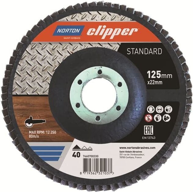 Saint Gobain - Norton Clipper Fächerschleifscheibe Mopteller Standard 125mm, Ausführung: 125x22,23 , K40, 10er ve