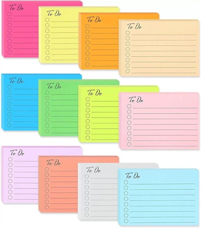 Bluedeer - 12 Blöcken Haftnotizen, 504 Blätter To Do Liste Haftnotizblock Linierte Notizzettel Sticky Notes Selbstkleben...