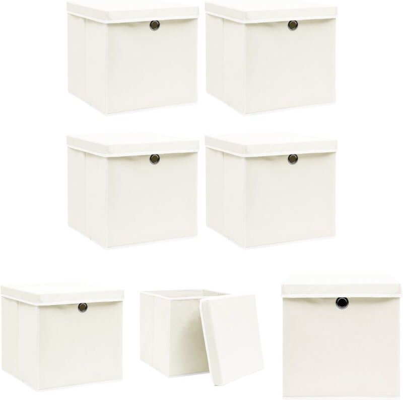 The Living Store Aufbewahrungsboxen mit Deckeln 4 Stk. Weiß 32x32x32 cm Stoff - Ordnungshelfer - Weiß