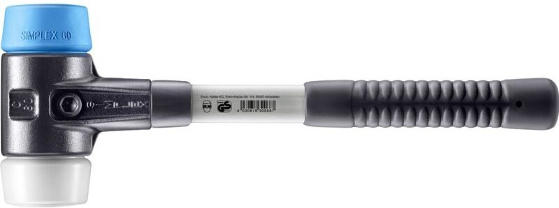 SIMPLEX-Schonhammer, TPE-soft / Superplastik mit verstärktem Tempergussgehäuse und Fiberglasstiel D=60 mm 3717.060