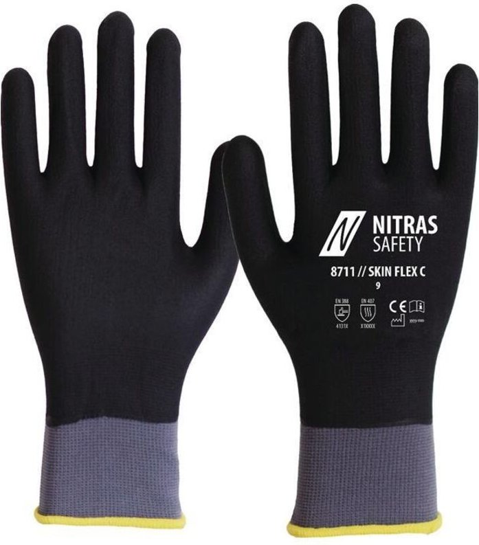8711-9 Handschuhe skin flex 3D Größe 9 grau/schwarz en 388, en 407 PSA-Ka - Nitras