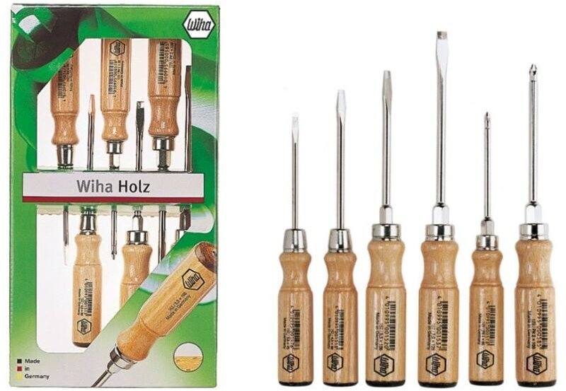 Wiha - Schraubendrehersatz 5-teilig Kreuz-/Schlitz mit Holzgriff Schraubendreher