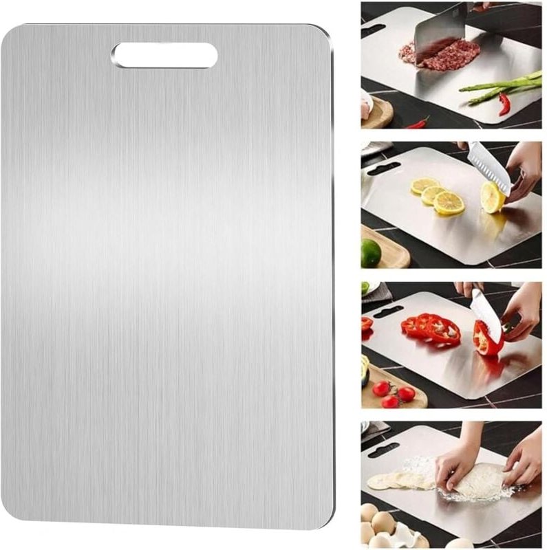 Gabrielle - Titan-Schneidebrett, Yamato Titanium, Edelstahl-Schneidebrett für die Küche, für Fleisch, Käse, Brot, Gemüse...