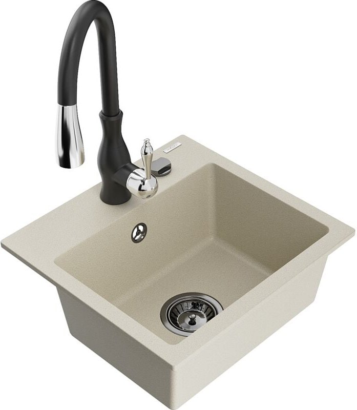 Milo 1-Becken-Granit-Spüle mit Mischbatterie Savita, Beige - 6505-69-672601-70 - Mexen