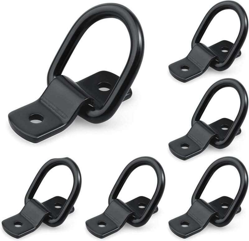 6er Set Zurrringe mit Schrauben und Halterungen - D-förmiger Zurrhaken - Tragkraft 400 kg - Schwarzer Zurrring aus Edels...