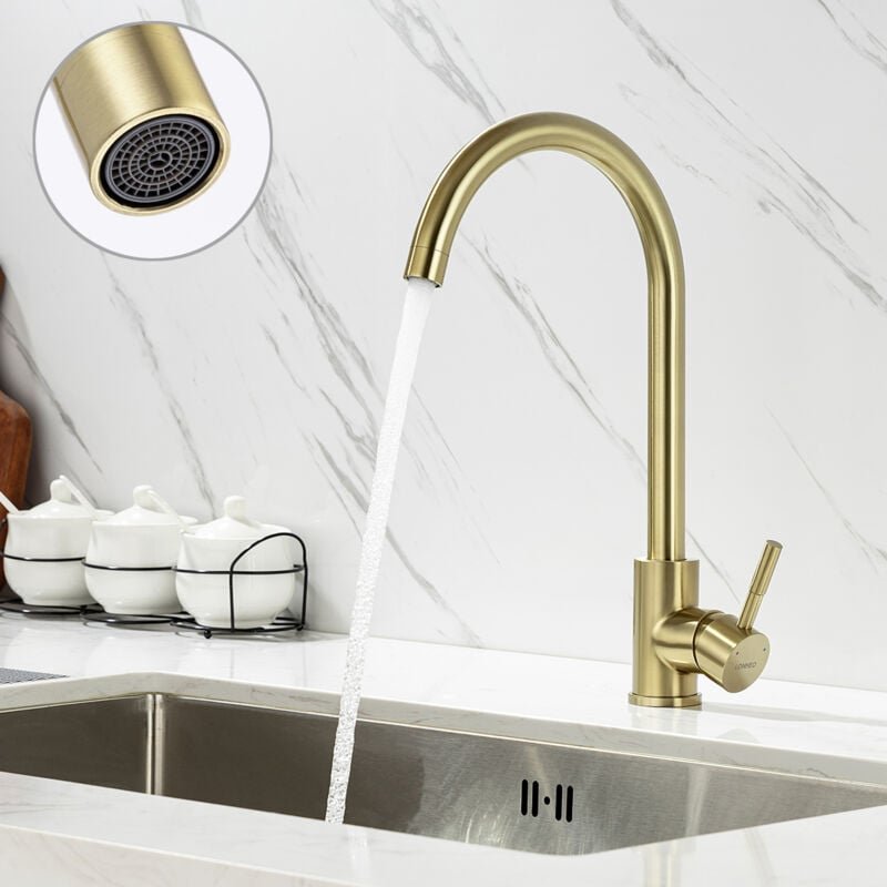 Lonheo Max - Lonheo Hochdruck Einhebel Küchenarmatur Edelstahl 360° Schwenkbar Spültischarmatur Wasserhahn Küche, golden