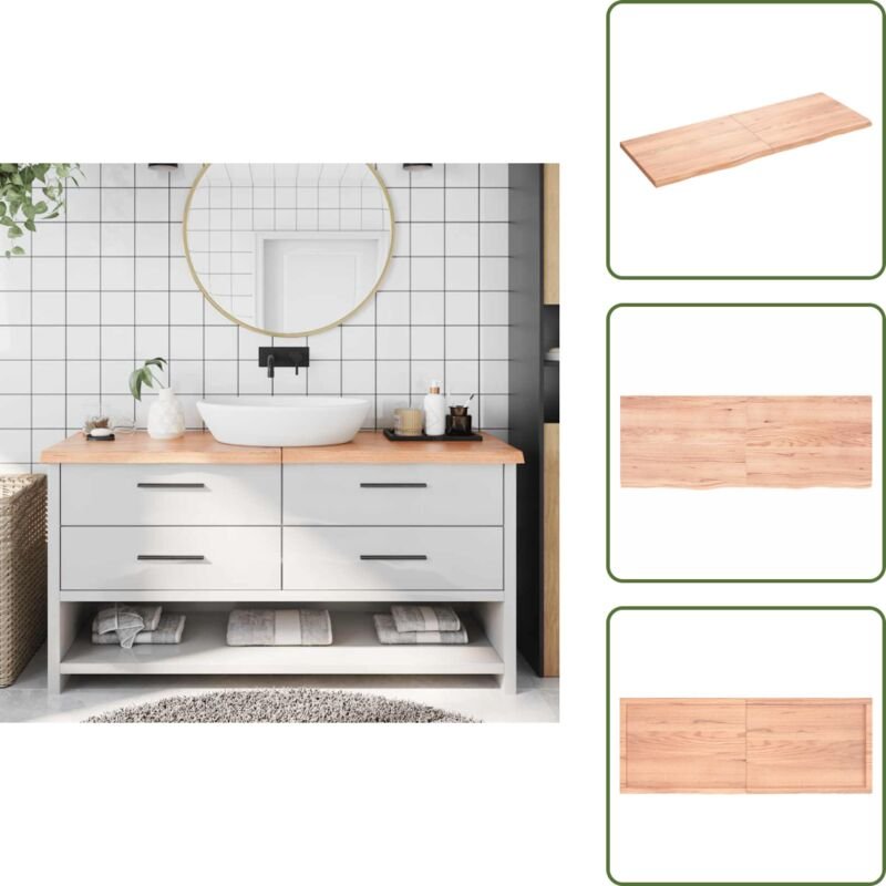 Waschtischplatte Hellbraun 160x60x(2-4) cm Massivholz Behandelt - Eichenholz Platte - Badezimmerstil - Waschtischplatte ...