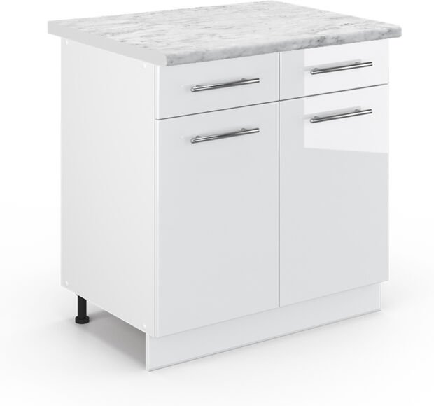 Vicco - Küchenunterschrank Fame-Line, Weiß Hochglanz, 80 cm , ap Marmor